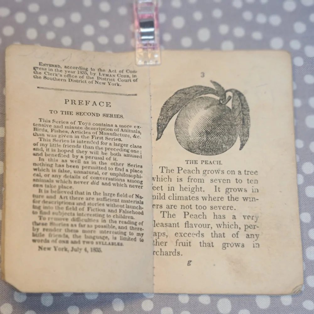 Cobb's‎ Toys 1835 Tiny Booklet By Benjamin Olds Peach, Pear, Cherry, Plum Good